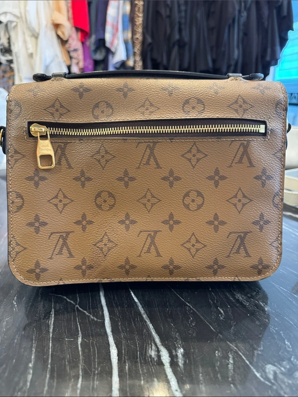Louis Vuitton Brown/Tan Monogram Reversible Satchel with Gold Hardware